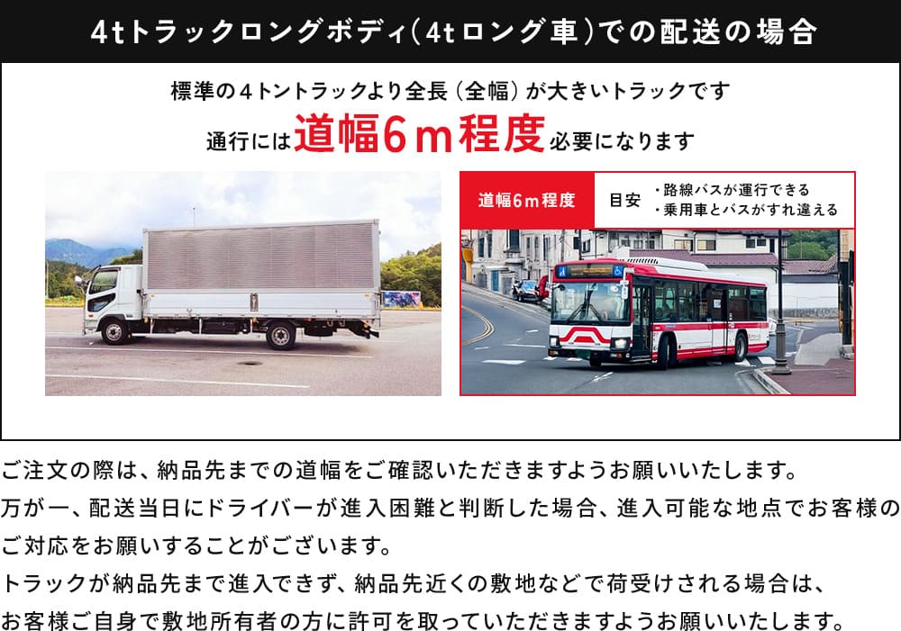 ロングボディでの配送の場合